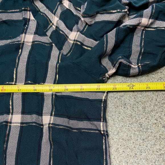 LOFT Green /gold /white Plaid V-Neck Blouse - Picture 4 of 5